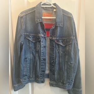 Levi's Bolt Red Stripe Trucker Blue Denim Jean Jacket